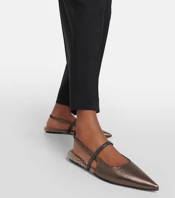 Embellished leather slingback flats | Brunello Cucinelli