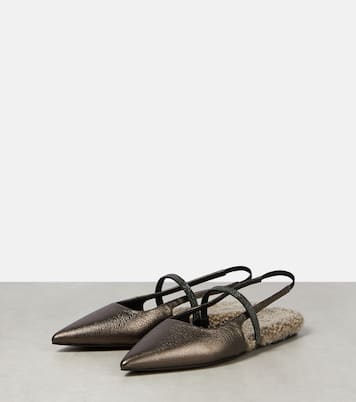 Embellished leather slingback flats | Brunello Cucinelli