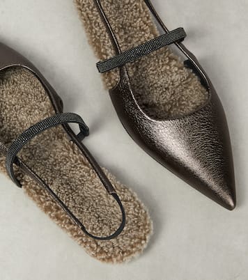 Embellished leather slingback flats | Brunello Cucinelli