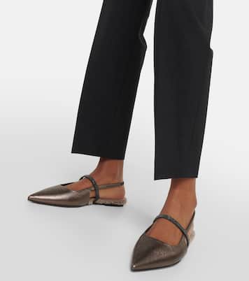Embellished leather slingback flats | Brunello Cucinelli