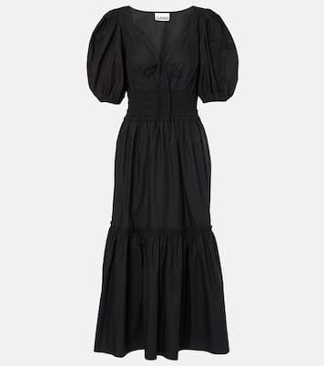 Smocked cotton poplin midi dress | Ganni