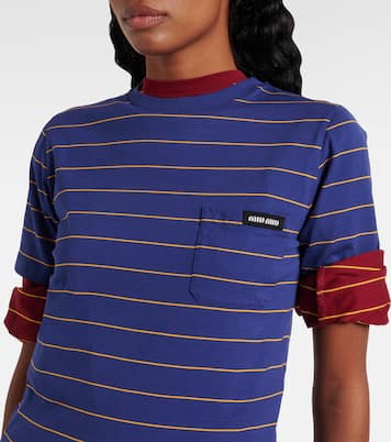 T-shirt in jersey di cotone a righe | Miu Miu