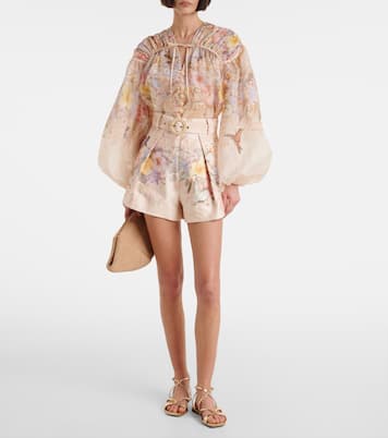 Blouse Illuminate en lin et soie à fleurs | Zimmermann