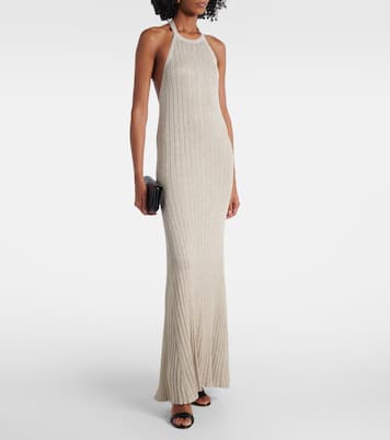 Ribbed-knit halterneck lamé maxi dress | Tom Ford