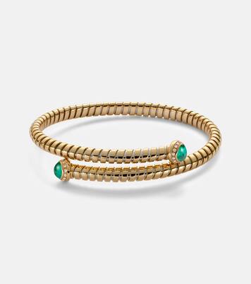 18kt yellow gold bangle with emeralds and diamonds  | Marina B