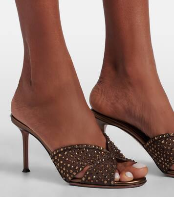 Crystal Lover embellished tulle mules | Aquazzura