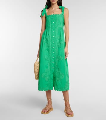 Embroidered cotton poplin midi dress | Juliet Dunn