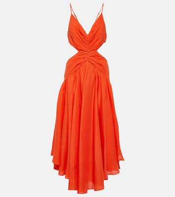 Vestido midi Raie de lino con aberturas | Zimmermann