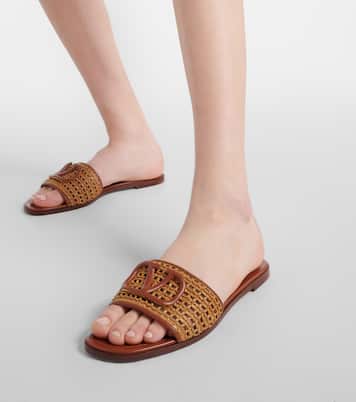 VLogo Signature raffia slides | Valentino Garavani