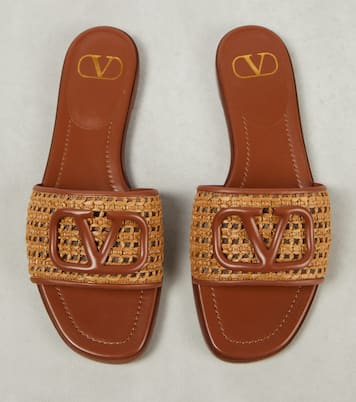 VLogo Signature raffia slides | Valentino Garavani