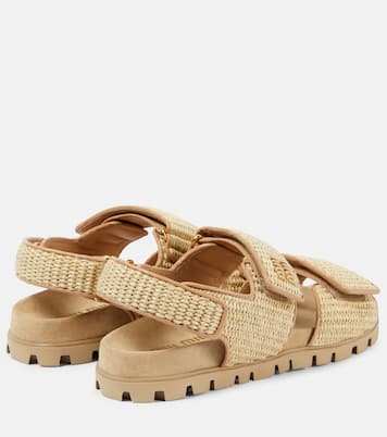 Sandali in rafia con pelle e logo | Miu Miu