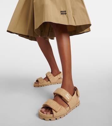 Sandali in rafia con pelle e logo | Miu Miu
