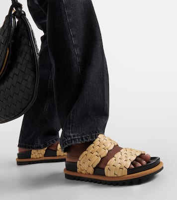 Woven and raffia and leather slides | Dries Van Noten