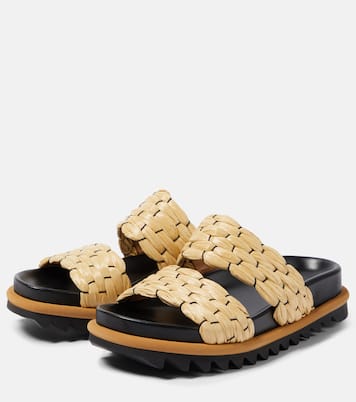 Woven and raffia and leather slides | Dries Van Noten