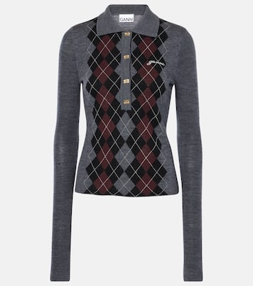 Pullover stile polo in lana a rombi | Ganni