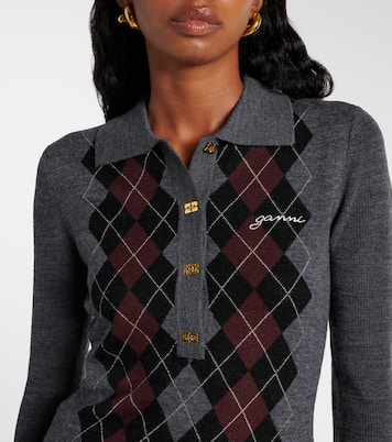 Pullover stile polo in lana a rombi | Ganni
