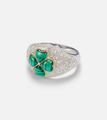 Anillo de oro de 9 ct con diamantes y malaquita | Yvonne Léon