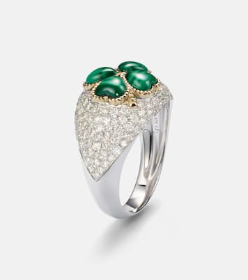 Anillo de oro de 9 ct con diamantes y malaquita | Yvonne Léon
