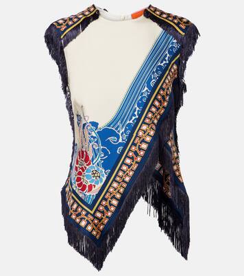 Fringed printed silk satin top | La DoubleJ