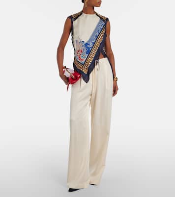 Fringed printed silk satin top | La DoubleJ