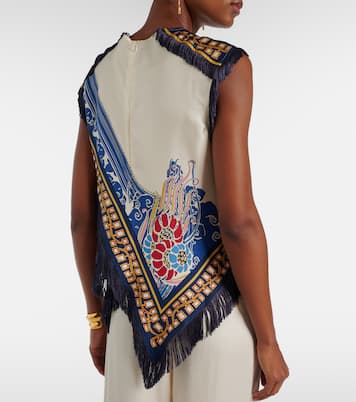 Fringed printed silk satin top | La DoubleJ