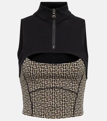 Top cropped in jersey con monogramma | Balmain