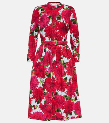 Robe midi en coton mélangé à fleurs | Oscar de la Renta