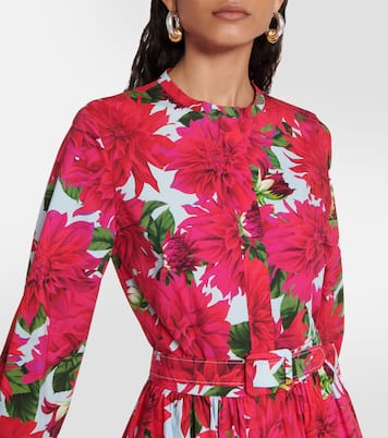 Robe midi en coton mélangé à fleurs | Oscar de la Renta
