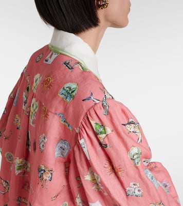 Puff-sleeve printed linen shirt | Alémais