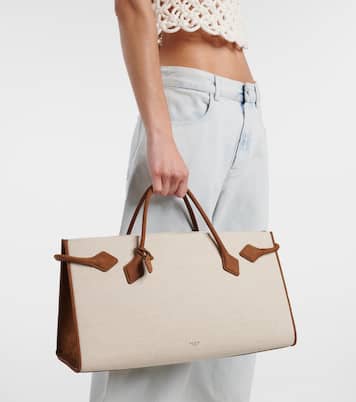 Le Teckel leather-trimmed canvas tote bag | Alaïa