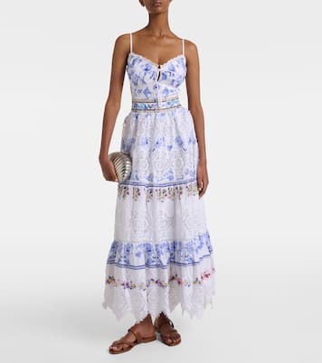 Printed lace-trimmed linen bra top | Camilla