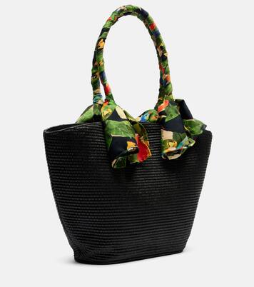 Basket Medium silk-trimmed raffia tote bag | Farm Rio