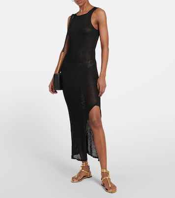 Satin-trimmed raffia-effect maxi dress | Tom Ford