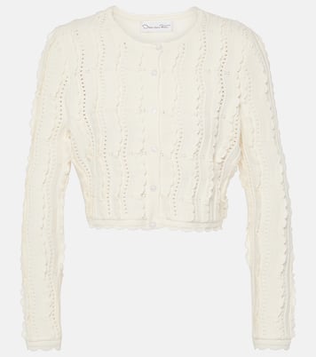 超激安 Cropped scalloped knitted cardigan in white - Oscar De La トップス