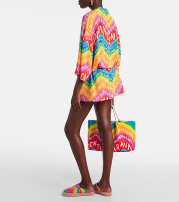 Robe chemise en soie à logo | Valentino
