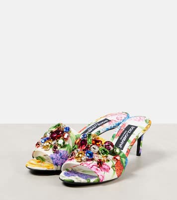 Mules Kiera à fleurs et cristaux | Dolce&Gabbana