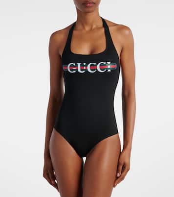 Bañador con Web y cuello halter | Gucci