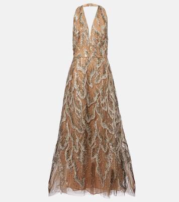 Abito lungo in tulle con paillettes | Elie Saab