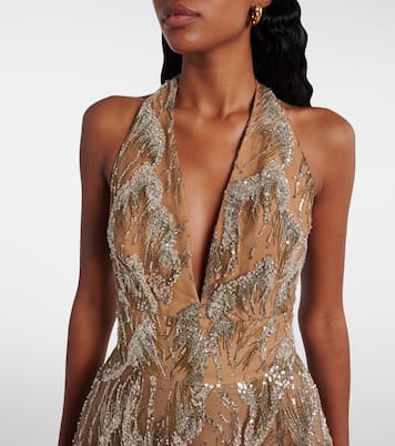Abito lungo in tulle con paillettes | Elie Saab