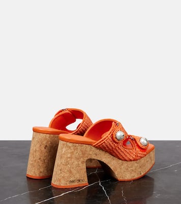 Fayence 95 raffia platform mules | Jimmy Choo