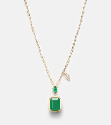 18kt gold pendant necklace with emeralds and diamond | Shay Jewelry