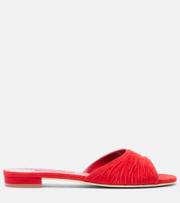 Piruaflat gathered suede slides  | Manolo Blahnik