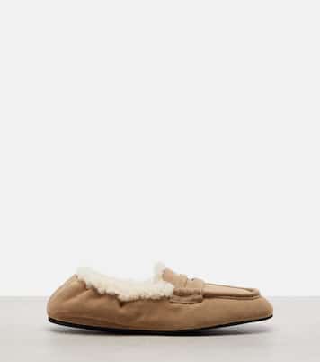 Shearling-lined suede penny loafers | Miu Miu