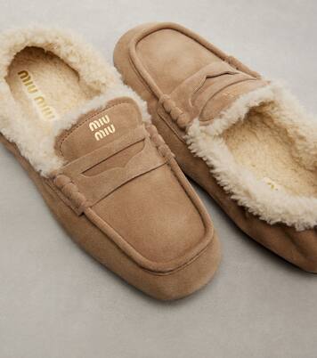 Shearling-lined suede penny loafers | Miu Miu