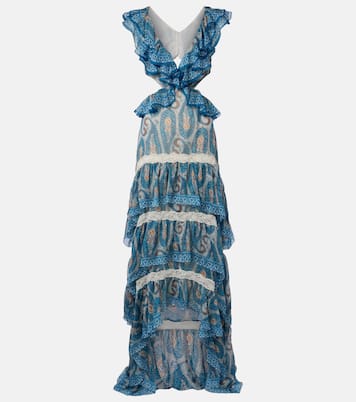 Paisley lace-trimmed ruffled silk maxi dress | Etro