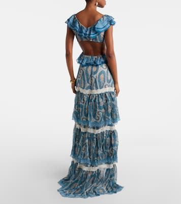 Paisley lace-trimmed ruffled silk maxi dress | Etro