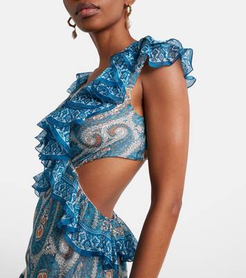 Paisley lace-trimmed ruffled silk maxi dress | Etro