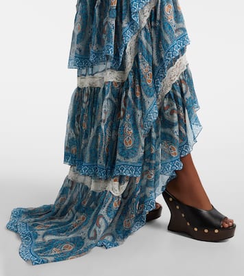 Paisley lace-trimmed ruffled silk maxi dress | Etro