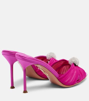 Mystery 85 embellished leather-trimmed satin mules | Aquazzura