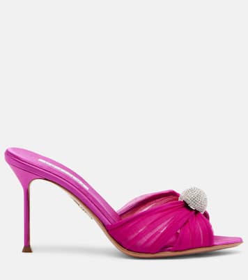 Mystery 85 embellished leather-trimmed satin mules | Aquazzura
